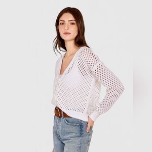 Autumn Cashmere Solid Mesh 100% Cotton Cardigan in Bleach White